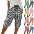 thumbnail image 2 of Vhkiploz Capri Pants for Women Gingham Check Elastic Waist Drawstring Pants Plus Size Cropped Trousers High Waisted Lounge Summer Capris, 2 of 9