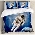 thumbnail image 3 of Outer Space Twin Size Duvet Cover Set, Astronaut on the Grunge Half Done with Geometric Brushstroke SciFi Modern Art, Decorative 2 Piece Bedding Set with 1 Pillow Sham, Blue Biege, by Ambesonne, 3 of 3