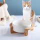 thumbnail image 3 of Green 5 inch Ceramic Cat Bowl with Wood Stand No Spill Pet Food Water Feeder Cats Small Dogs, 3 of 4