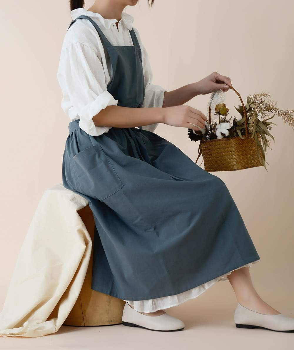 chinese dress ladies Long Linen Pinafore Apron, Linen Wrap Apron
