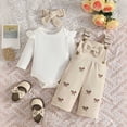 thumbnail image 2 of Splozh Newborn Photography Outfits Girl Newborn Baby Girl Clothes Infant Girl Outfits Long Sleeve Ruffle Romper Pants Headband Set,Beige,0-3 Months, 2 of 8