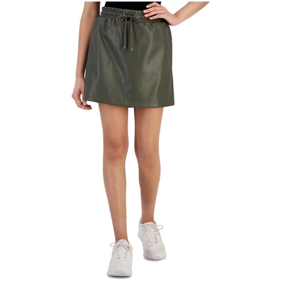 Tinseltown Womens Faux-Leather A-line Skirt, green, XS