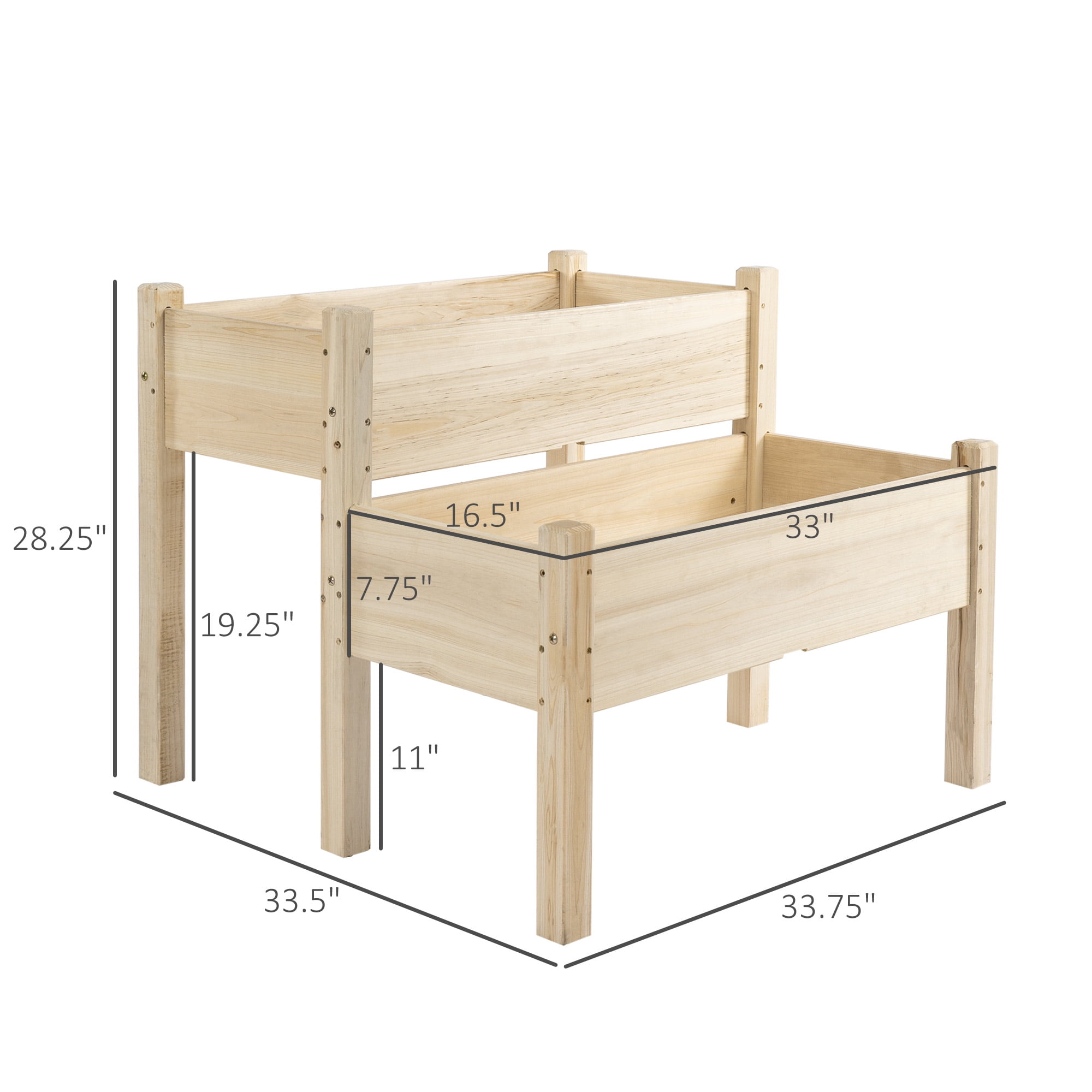 AsterOutdoor Raised Garden Bed 2-Tier Elevated Planter Box Fir Wood, 34" x 34" x 28"