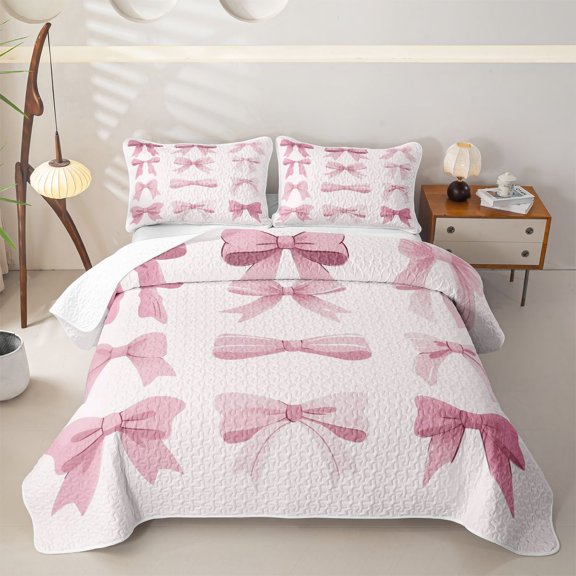 Erosebridal Girly Pink Bow Twin Quilt Set, Butterfly Knot Twin Coverlet Set for Girls, 2 Pieces