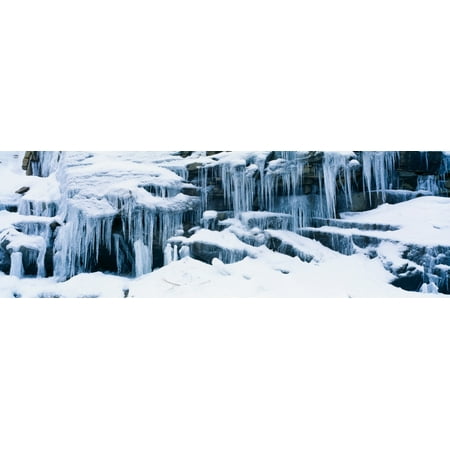 - Icicles and snowy rocks in Sierra Nevada Mountains California Stretched Canvas - Panoramic Images (36 x 12)