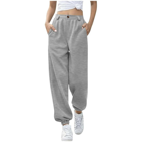 Fnooota Women's Sweatpants, Casual Elastic Bottom Relaxed Fit Running Joggers with Pockets Gray Size S-2XL