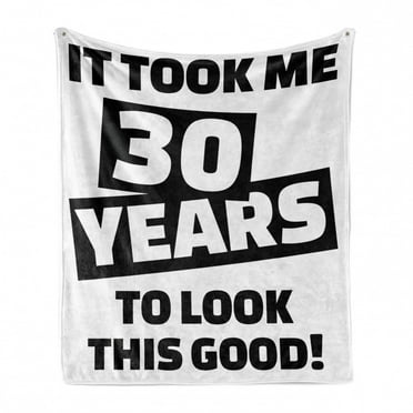 30th Birthday Soft Flannel Fleece Throw Blanket, Funny Birthday Slogan in Pictogram Style Middle Aged Theme, Cozy Plush for Indoor and Outdoor Use, 50" x 70", Black and White, by Ambesonne
