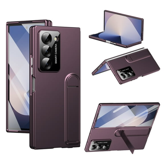 Designed For Samsung Galaxy Z Fold 7 Phone Case,With Screen Protector,Retractable Kickstand,Lens Protection,Hard PC Rugged Shockproof Anti-fall Thin Fit Phone Case Cover,Winered