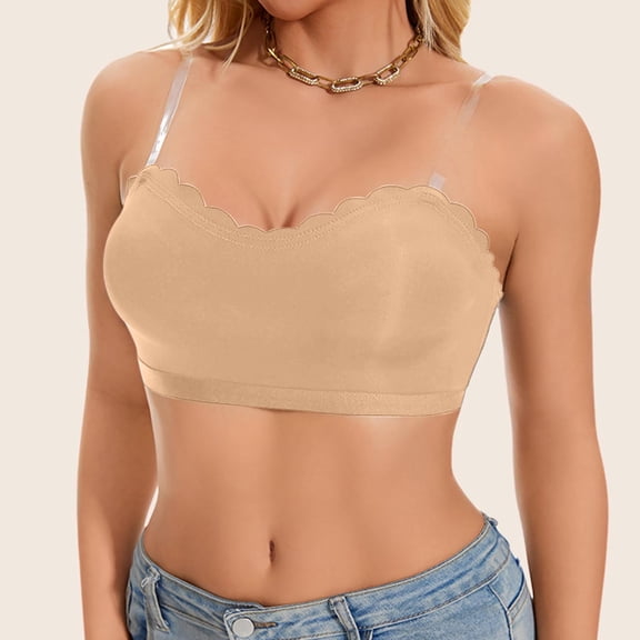 ZHOGXU Women's Bra With Transparent Straps Solid Color Wireless Seamless Push Up Breathable Comfortable Soft Bralette For Everday Wear