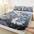 thumbnail image 3 of Homewish Flying Blue Butterflies Twin Sheet Sets 3pcs for Female Men Adults,Floral Daisy Twin Fitted Sheet Microfiber,Chic Flowers Breathable Flat Sheet,Breathable Home Decor, 3 of 7