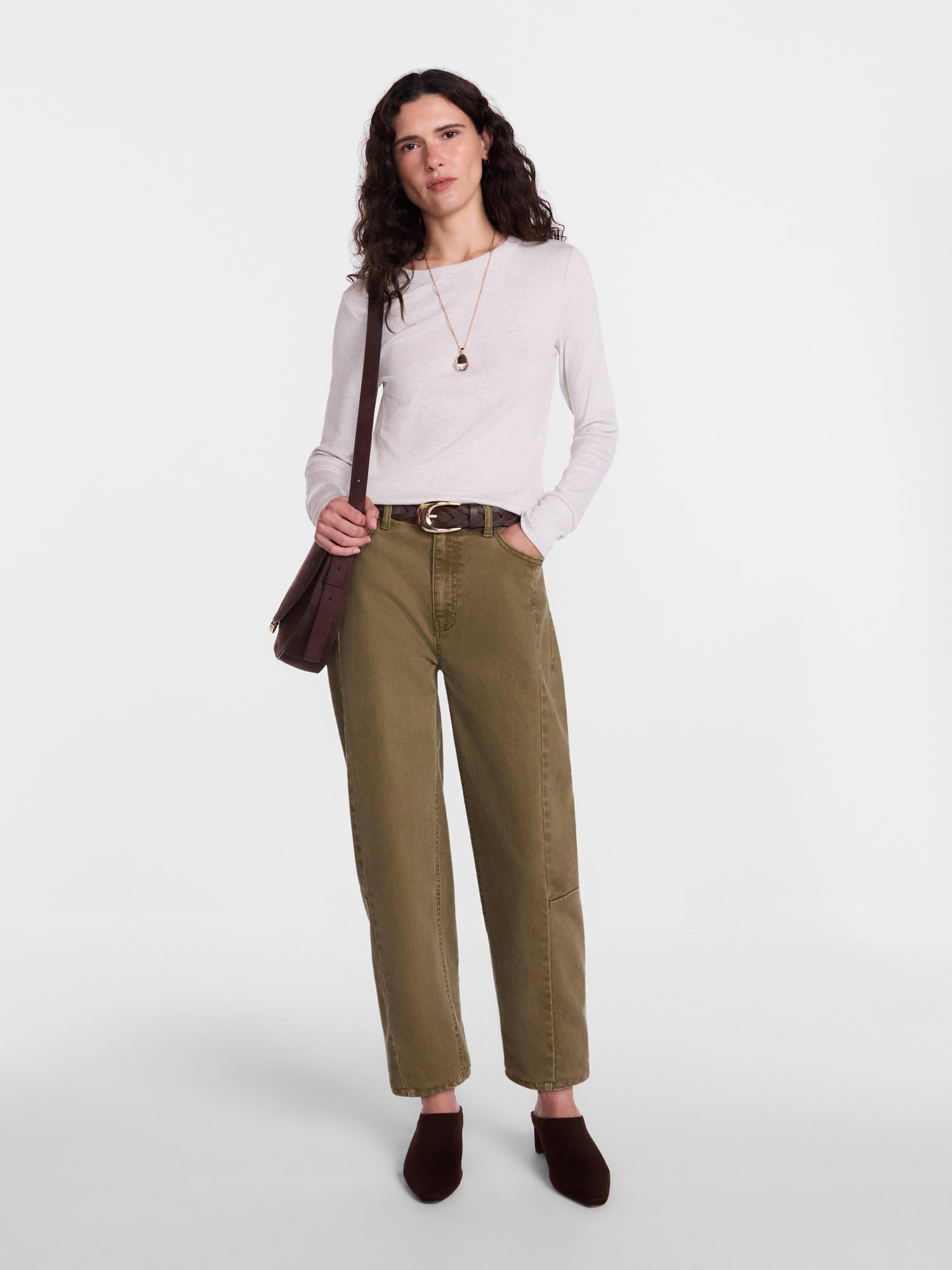 Scenario Women's and Women's Plus Rib Tee with Long Sleeves, Sizes XS-4X