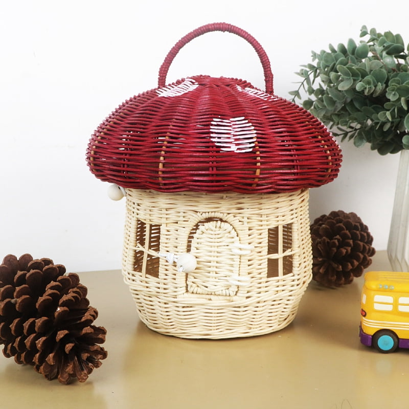 KUNPENG Rattan Easter Mushroom Basket, Acorn & Pinecone Shaped Woven Storage Bin, Hand-woven Rattan Handbag for Holiday Gifts, Nursery & Boho Home Decor, Photography Prop, 4 Sizes
