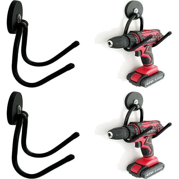 2 Pack Power Drill Tool Organizer Holder,Magnetic Tool Holders,Garage Tool Storage Rack,Heavy Duty Large Garage Magnet Utility Hooks with Rubber Coating, No Scratches - No Power Drill