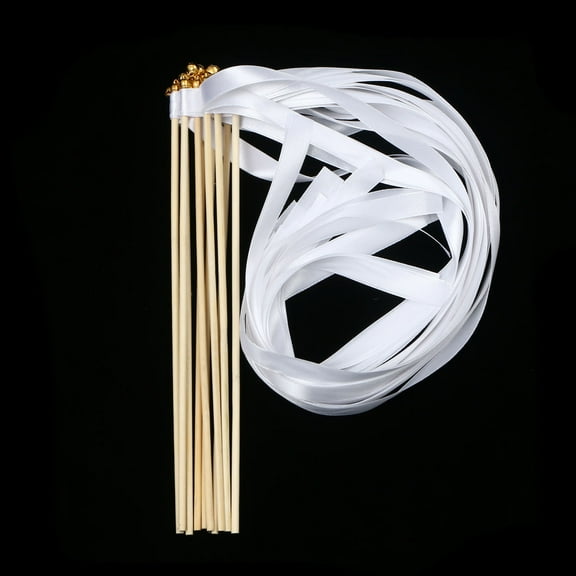 HOOWIFFY 10pcs White Wooden Wedding Ribbon Sticks Fairy Wands Party Decorations Celebration Supplies