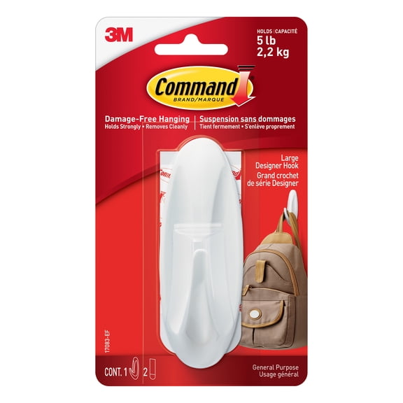 Command Large White Designer Hook, 12 Pack