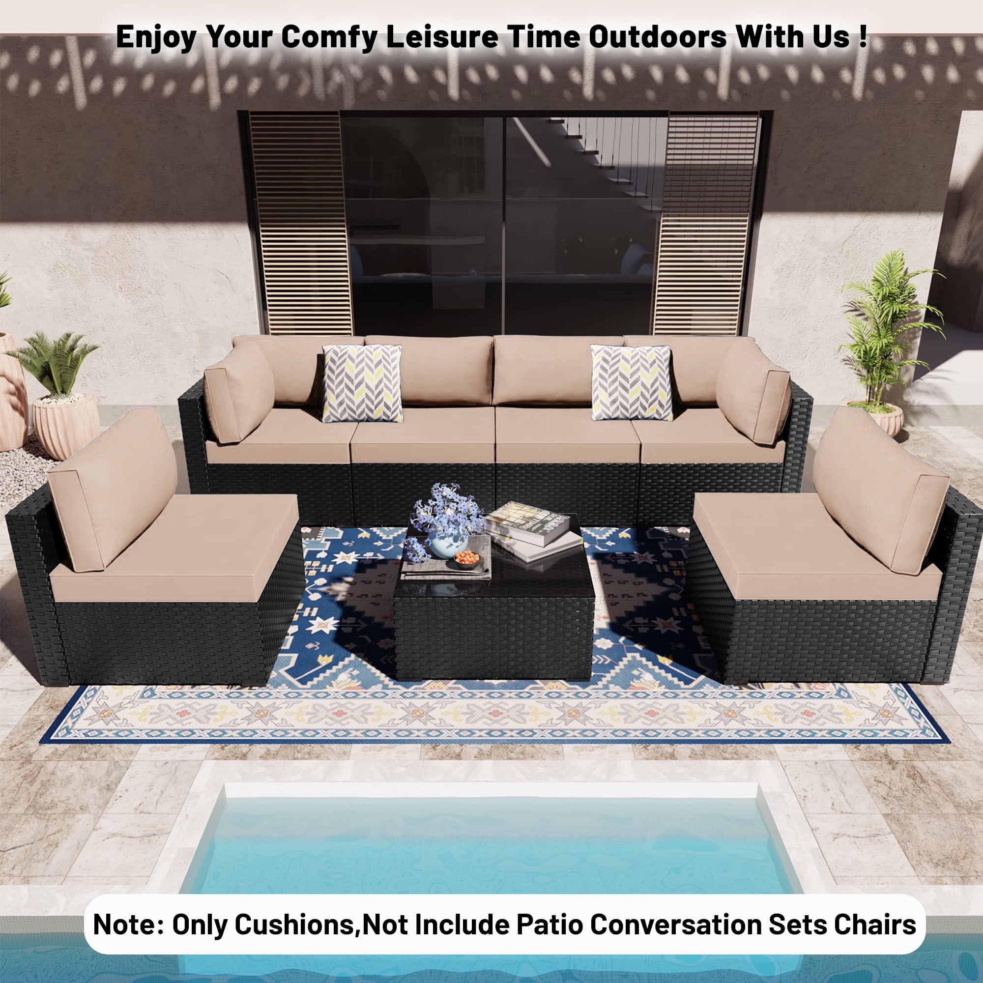 14 Piece Outdoor Replacement Cushions for Patio Furniture, Water-Repellent Outdoor Sectional Cushions for 6 Seat Sectional Patio Conversation Sets, Patio Sofa Cushions for Outdoor Couch