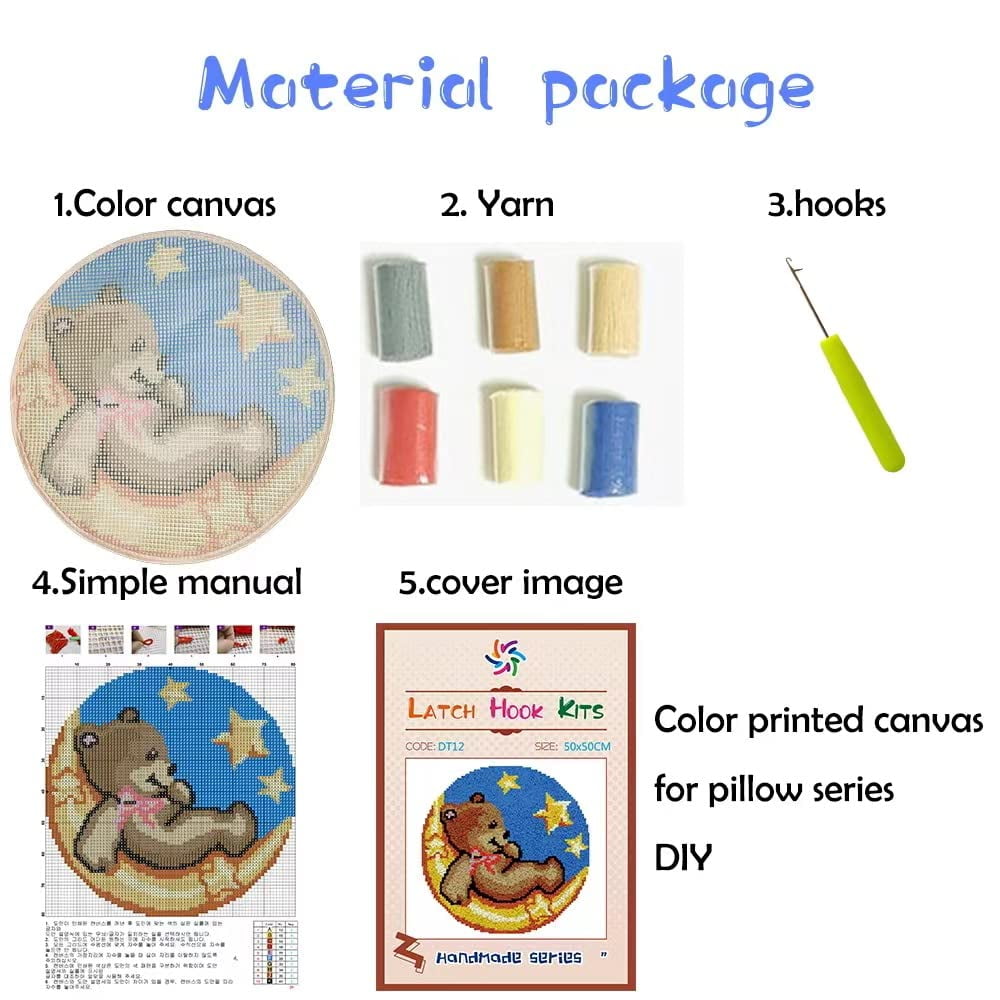 Deer Red Latch Hook Christmas Pillow Kits for Adults and Starter DIY Cushion Cross Stitch Latch Hook Rug Kits Crochet Yarn Kits Needlework Crafts 17'' X 17''