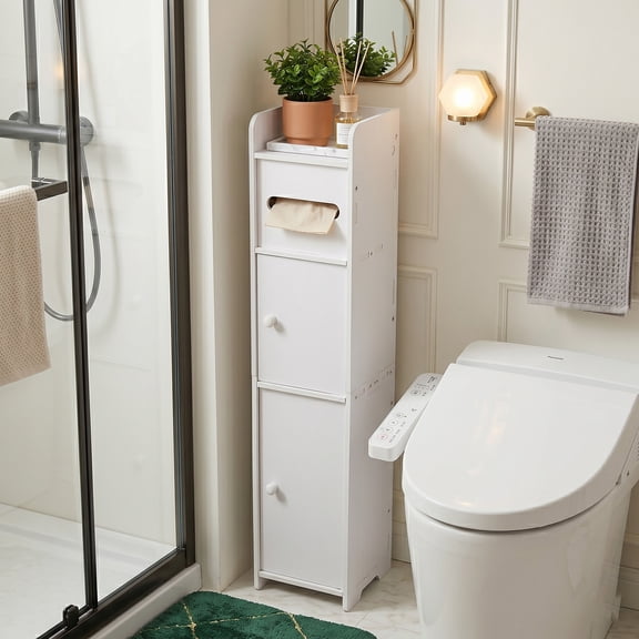 PinkSheep Toilet Paper Holder Stand, Slim Bathroom Storage Cabinet Organizer for Small Spaces