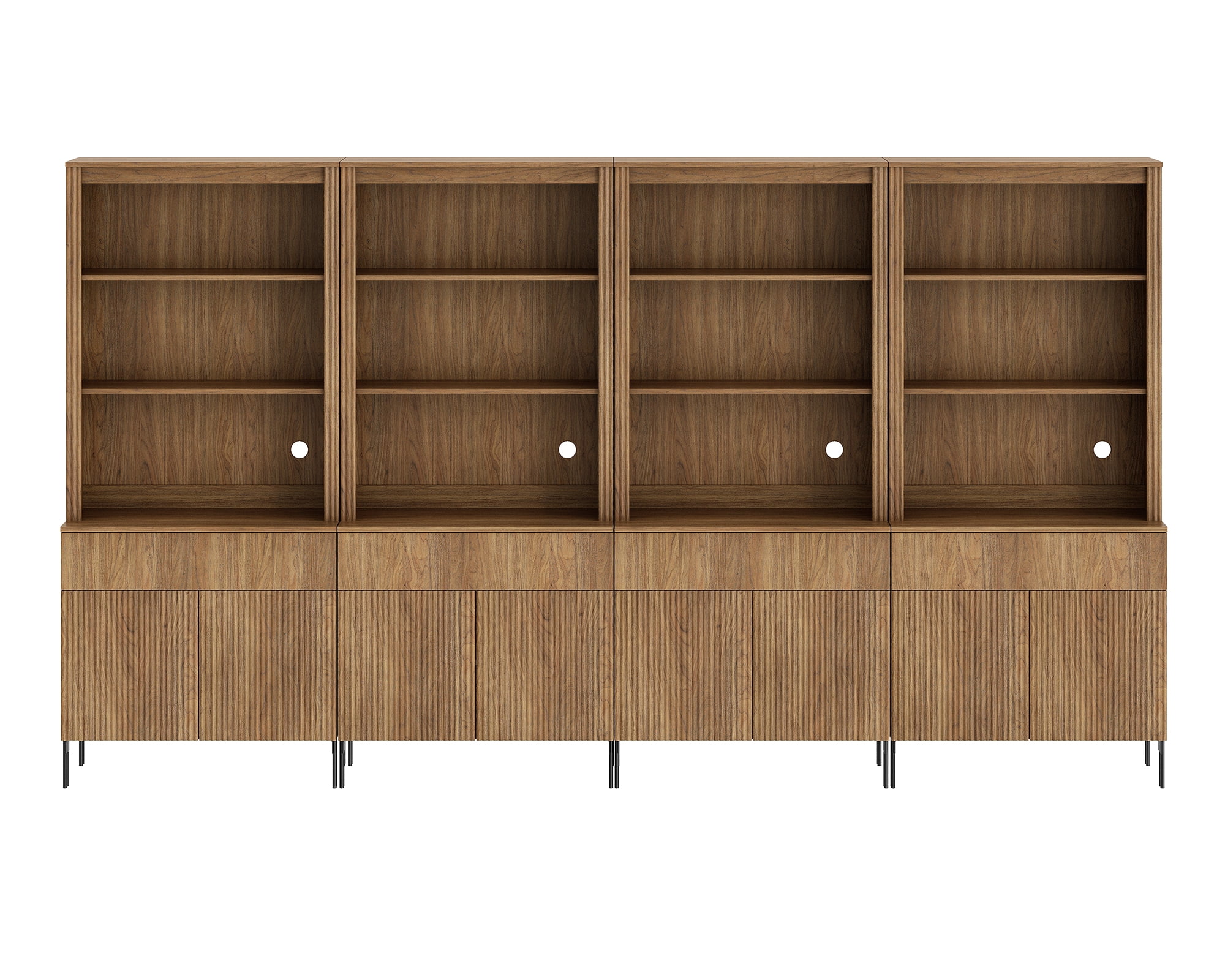 71.6"H X 126"W Set Of 4 Bookcase with Storage Cabinets, 20 Tier Bookshelf with Fluted Doors and Drawers, Large Modern Display Cabinet For Living Room Bedroom Home Office Kitchen