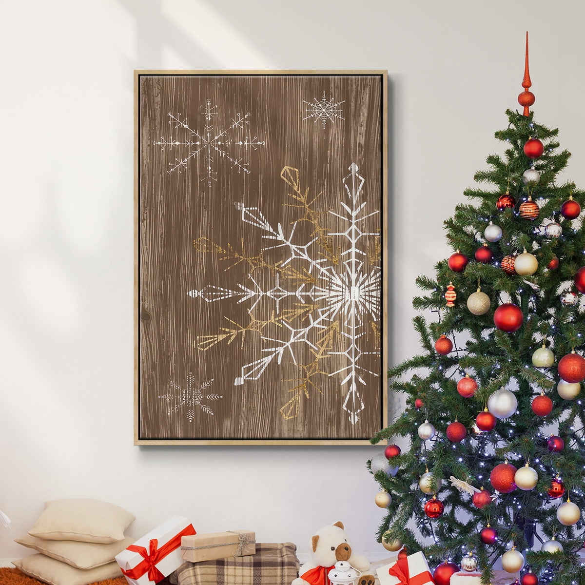 Barnwood Wonderland Collection B - Framed Gallery Wrapped Holiday Canvas - 17 x 25 - Natural Wood Frame