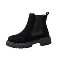thumbnail image 2 of Womens Lug Sole Platform Ankle Booties Chelsea Slip on Chunky Block Heel Leather Combat Boots Black 43, 2 of 6