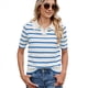 thumbnail image 1 of de Punto A Rayas de Corta para Mujer, Camiseta Corta con Cuello en V Vintage, Corte Entallado, Estética para Salir. Azul M, 1 of 9