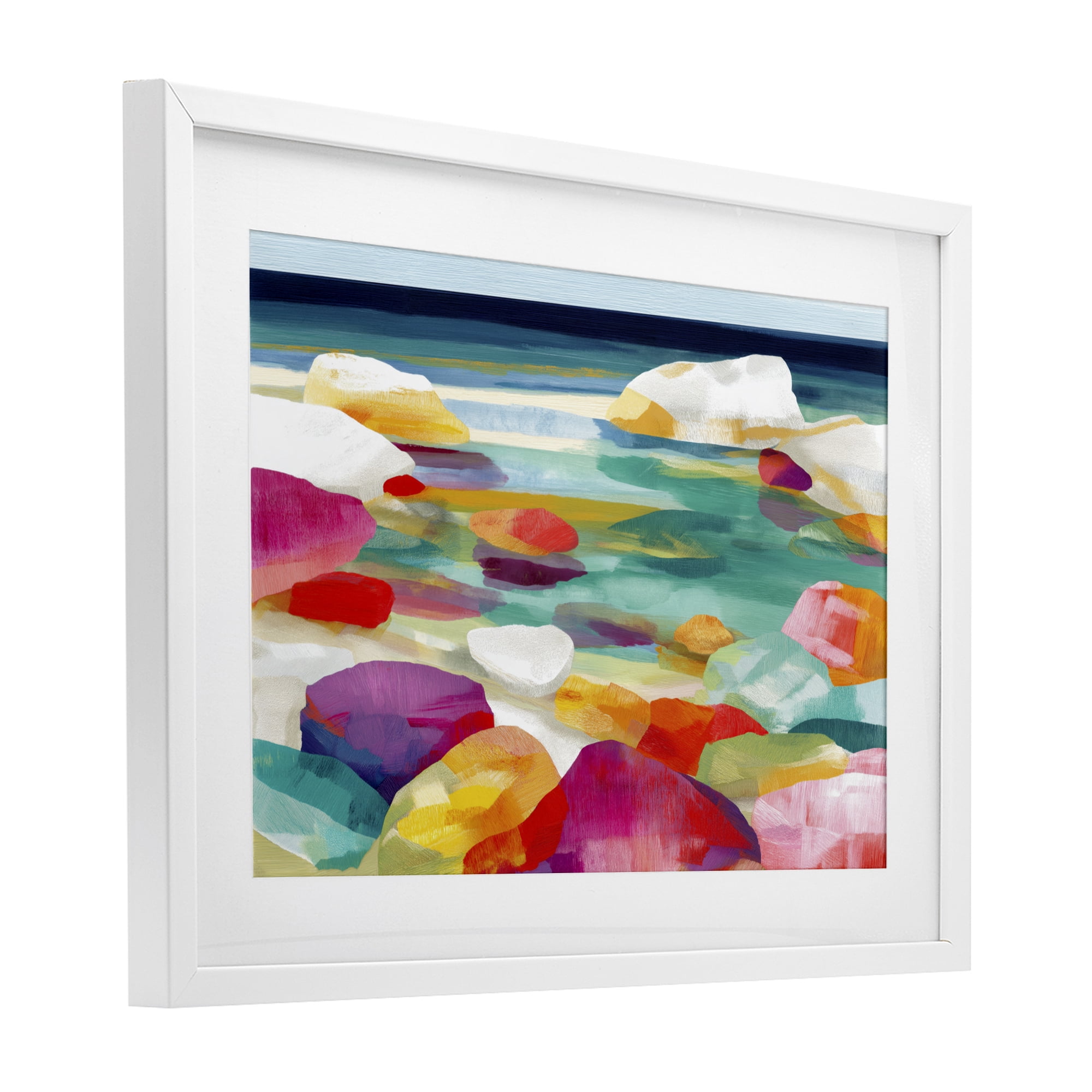 Stupell Industries Vivid Stones By The Shore White Framed Print Under Glass, design by Chromatic Storm Studio