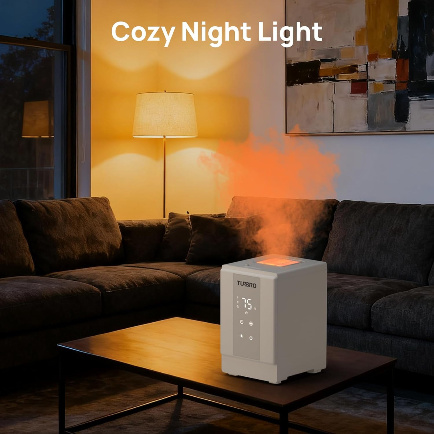 TURBRO 4L/1Gal 304 Stainless Steel Steam Humidifier, Warm Mist Humidifier for Bedroom Baby Nursery, 500 mL/h Output, Dishwasher Safe, Easy to Clean, 2 Misting Levels with Sleep Mode 1-12h Timer