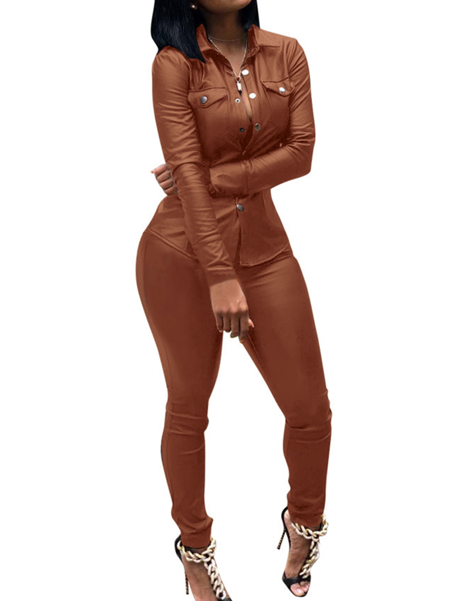 LilyLLL Womens Faux Leather Shirt Pants 