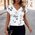 thumbnail image 4 of Echfiprom Womens White Tops Summer Dressy Casual Satin Loose Floral Casual V-Neck Blouse for Women, 4 of 7