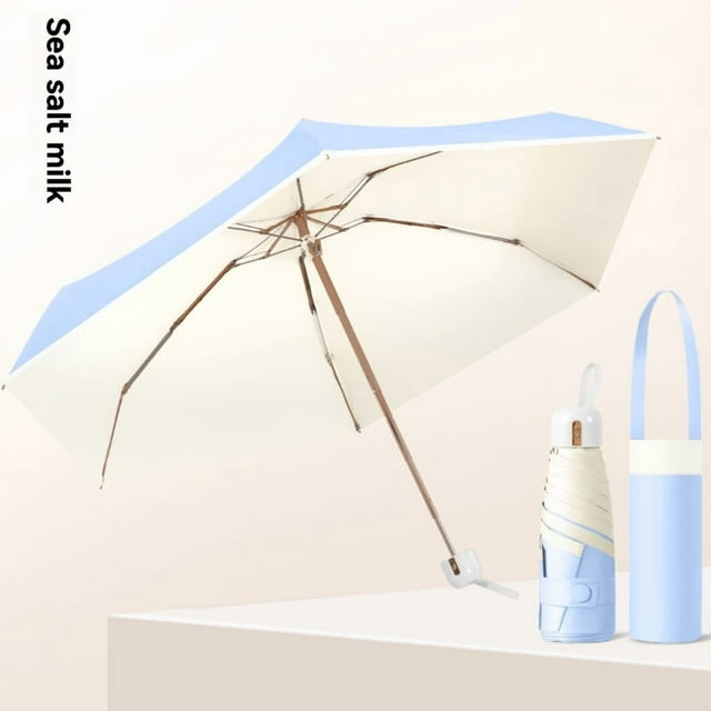 Fashionable 5-Fold 6-Rib UV Protection Sun & Rain Umbrella with Colorful Adhesive Coating, Small Fresh Chrome-Plated Handle, Compact Portable Design, 90x54cm Open Size, 240g Lightweight - Sea Salt