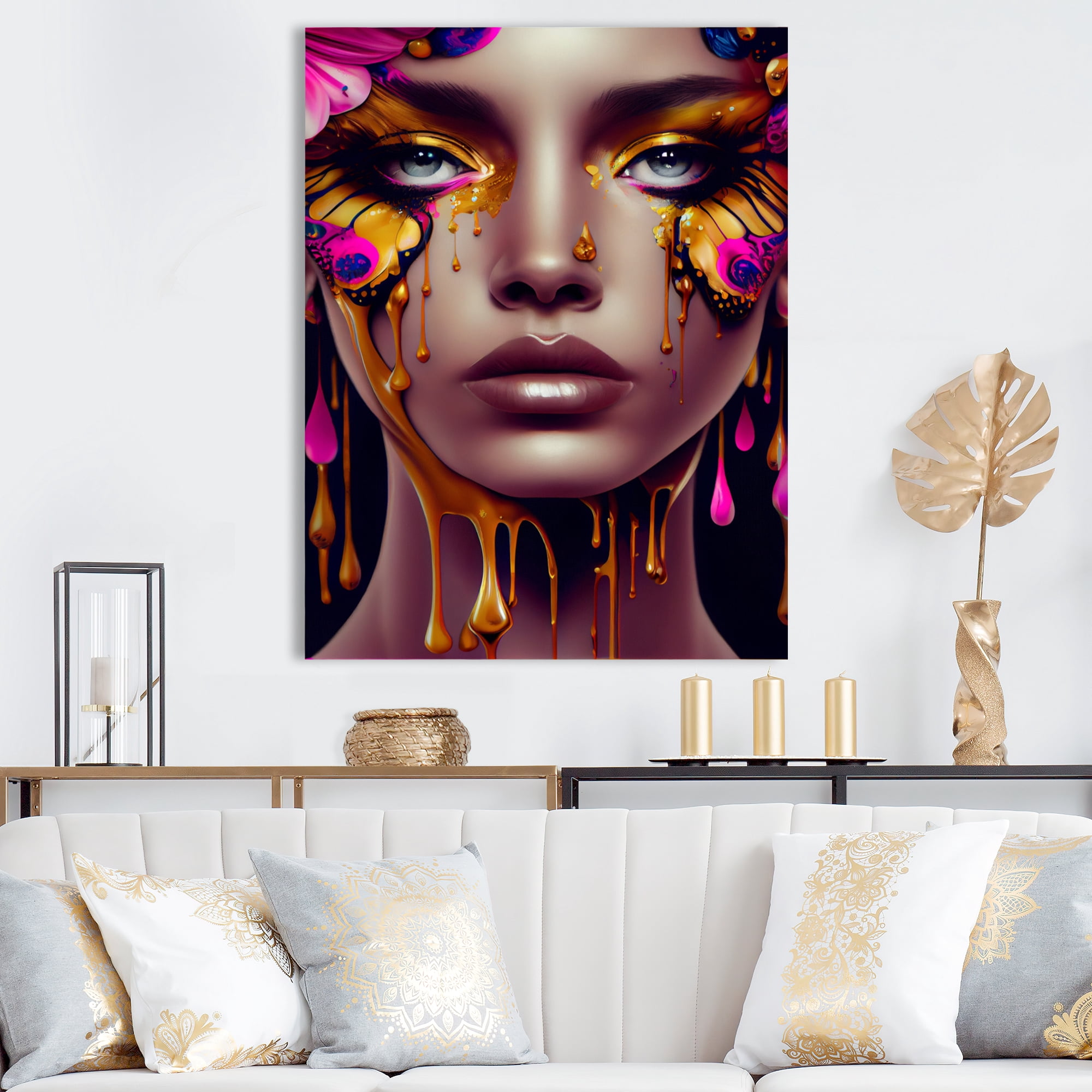 Designart Sensual Woman With Colorful Butterfly VI Canvas Wall Art