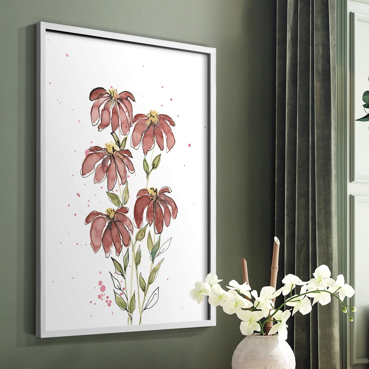 Watercolor Blooms II Framed Print in White Solid Wood 11 x 14 Framed Print