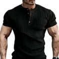 thumbnail image 4 of vdgthytj Mens Short Sleeve Shirts Henley Neck Button Loose Fitting Summer Casual Ribbed Knit Sweater Shirts, 4 of 5