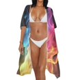 thumbnail image 3 of POLERO Loose Bathing Suit Cover Up for Summer Polyester Vacation Vibe Long Kimono Swimsuit Cover Up Abstract Colorful Smoke Design, 3 of 6
