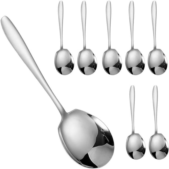 RUseeN 8 Piece Stainless Steel Buffet Serving Spoon, 8.7 IN Large Serving Spoon, Heavy Duty Square head, Dishwasher Safe, Silver