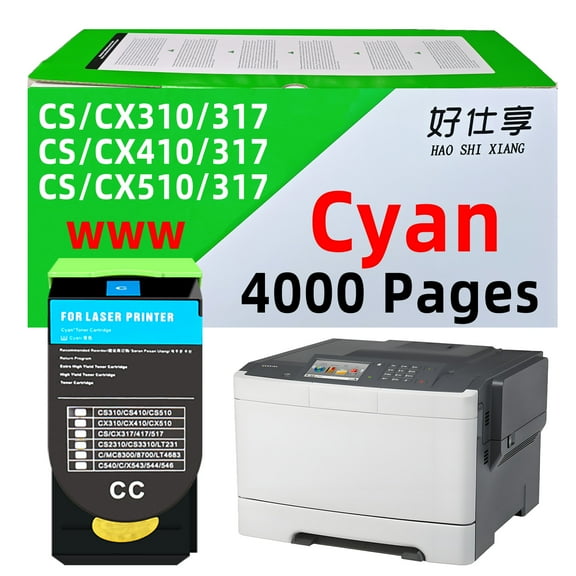 Cyan Toner-4000Pages For CS310 CS410 CS510 CX310 CX410 CX510 70C1HK0 71B1HK0 Toner Cartridge Compatible with Lexmark CS317 CS317dn CS417 CS417dn CS517 CX317 CX317dn CX417de CX517de Printer