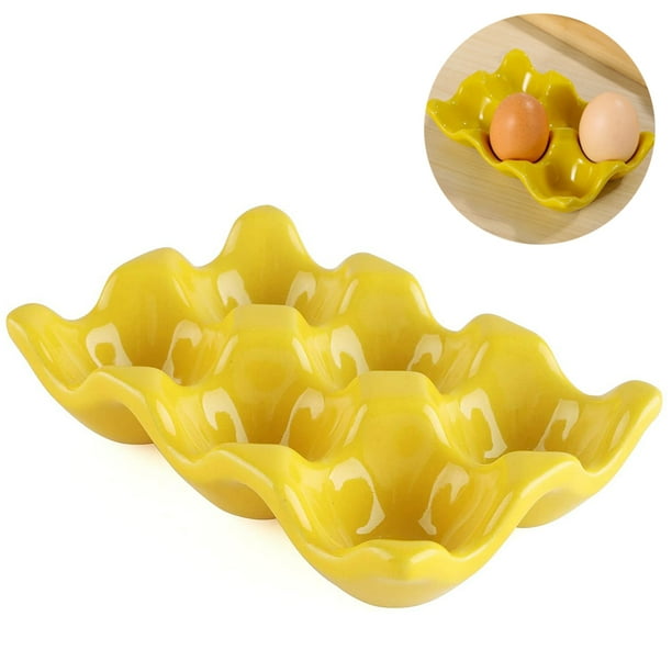 Plato de huevo de cerámica, almacenamiento de nevera de restaurante de cocina y caja decorativa de porcelana de huevo cocinable 6 portahuevos de celosía Xemadio 2035463-1
