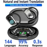 AI Translation Earbuds Real-Time 144-Language Translator Open Ear Wireless Earbuds for Travel Business and Language Learning-Black