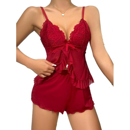 

Sexy Plain Spaghetti Strap Shorts PJ Sets Sleeveless Burgundy Women Pajama Sets (Women s)