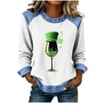 thumbnail image 3 of TaTaai Ladies Crew Neck St Patrick's Day Print Waffle Knit Top Denim Panel Long Sleeve Casual Solid Color Fashion Shirt for Daily Wear Gift, 3 of 5