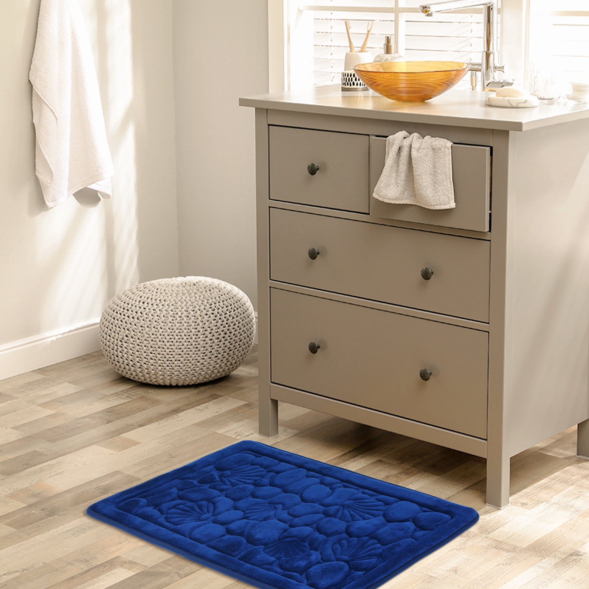 Unique Bargains Shell Pattern Bath Mat Memory Foam Non-Slip Bath Rugs Dark Blue 20" x 32"