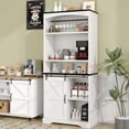 thumbnail image 3 of Farmhouse Tall Coffee Bar with Tall Hutch, Buffet Cabinet with Storage, 70 Inch Coffee Bar Cabinet with Sliding Barn Door and Adjustable Shelves for Living Dining Room, White$$Home Decor, Kitchen,, 3 of 8