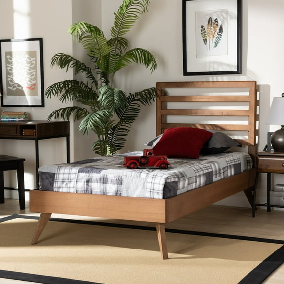 Baxton Studio Shiro Mid-Century Engineered Wood Platform Bed, Twin, Ash Walnut