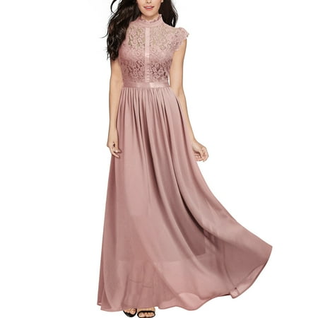 Women's Sleeveless Long Lace Wedding Dresses, Pink, Large, MIU#3531