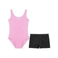 thumbnail image 3 of Moggemol Kids Girls Sheer Mesh Patchwork V-Back Dance Unitards Solid Color Sleeveless Bodysuit with Botty Shorts Set Pink 12, 3 of 7