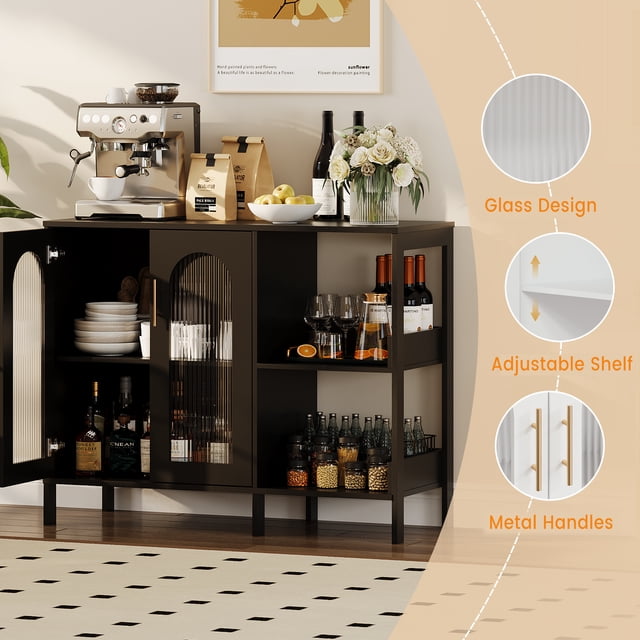 AKDSteel Buffet Moderne avec Portes en Verre et Poignées en Métal, Tablettes Ajustables