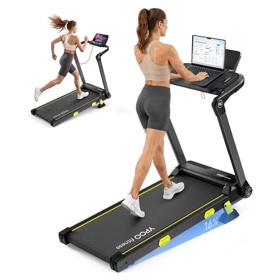 Incline Walking Pad 16% Handle 6.2MPH RGB Foldable T5 Treadmill with Removable Workstation Desk for Home Office Use Quiet 3.5HP Motor Portable Exercise Machine for Walking Jogging