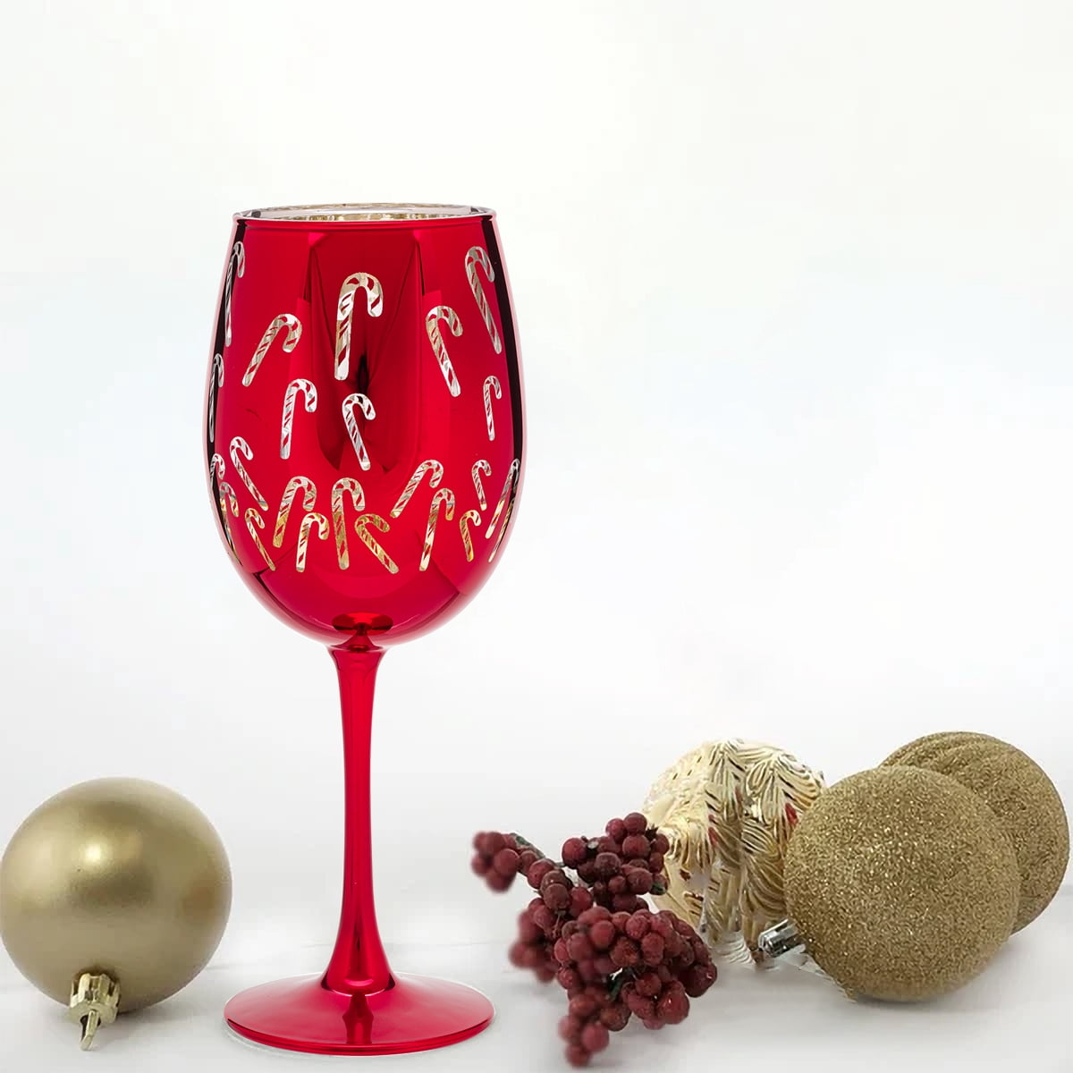 Holiday Time Candy Cane Wine Glasses, Red, 15.5 oz, 4-Piece Set