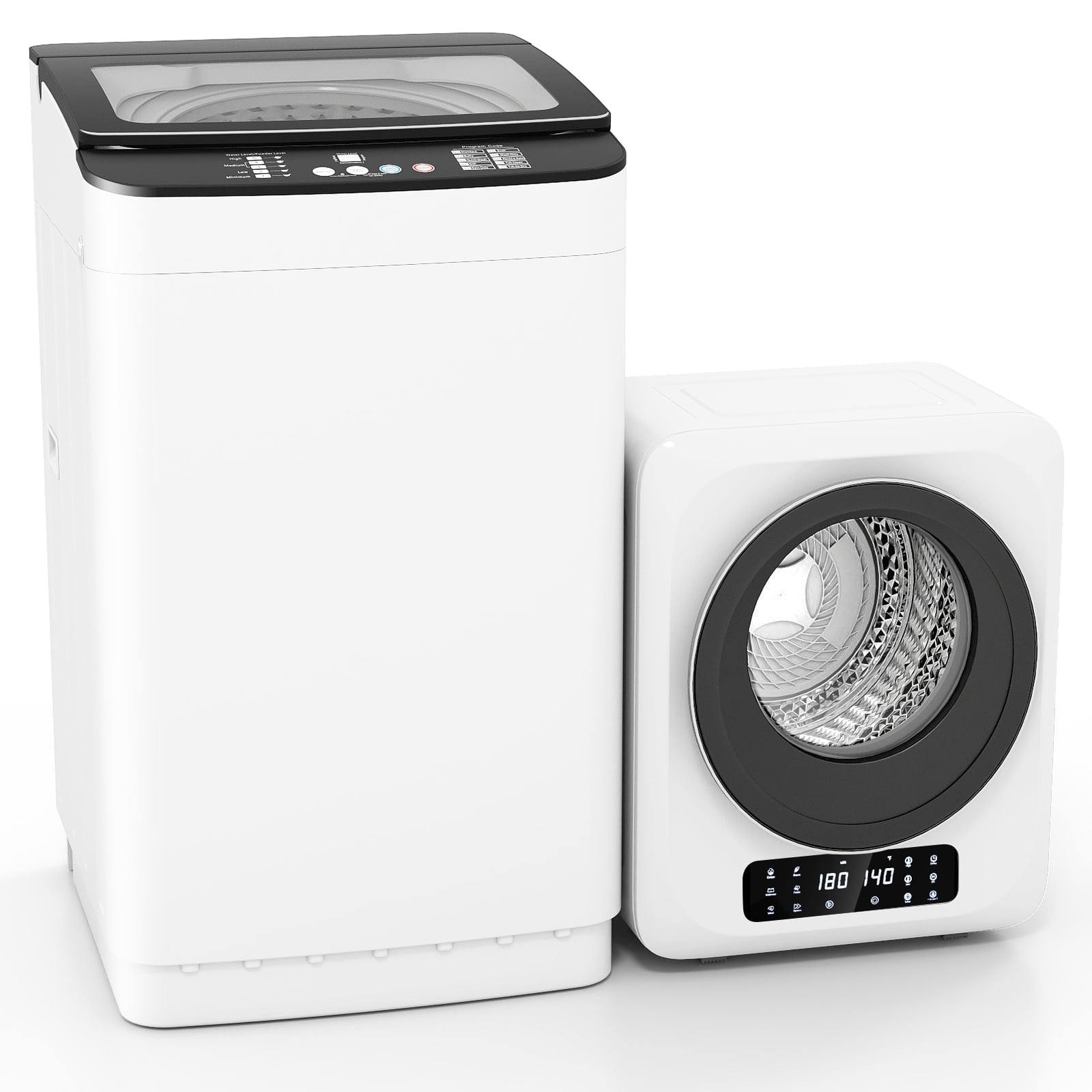 Auertech Portable Washer and Dryer Combo Set 25 lbs Fully Automatic Washing Machine 1.6 Cu.ft Clothes Dryer w/ Shoe Dryer White